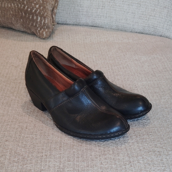 Born Shoes - Born Black Leather Mules with Chunky Heel